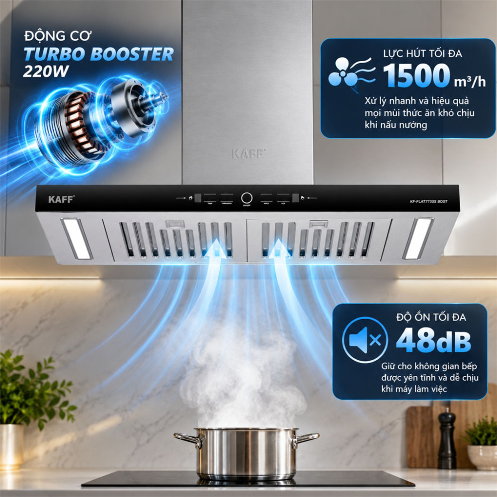 Máy hút mùi chữ T Kaff KF-FLAT7735S BOST - Hàng chính hãng