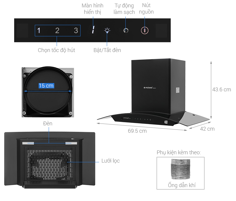 Cấu tạo của máy hút mùi kính cong Pramie AC23-700