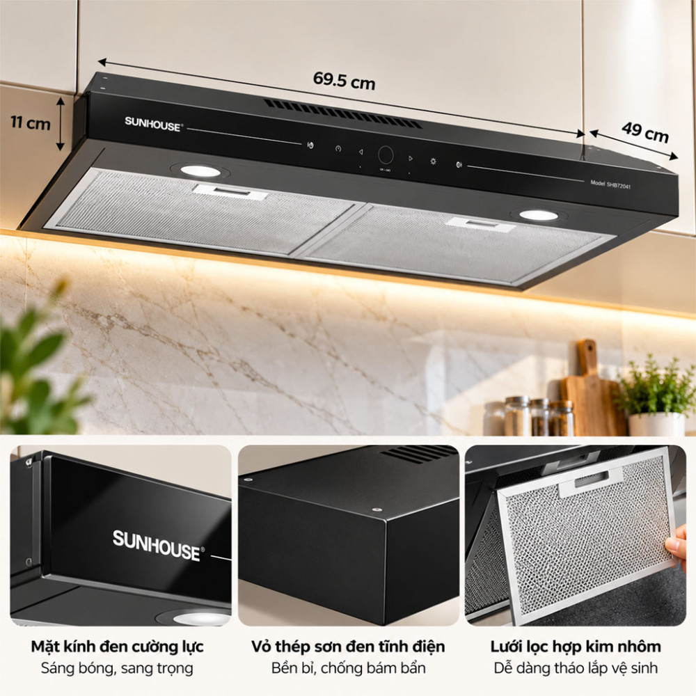 Máy hút mùi kính thẳng Sunhouse SHB72041 - Hàng chính hãng