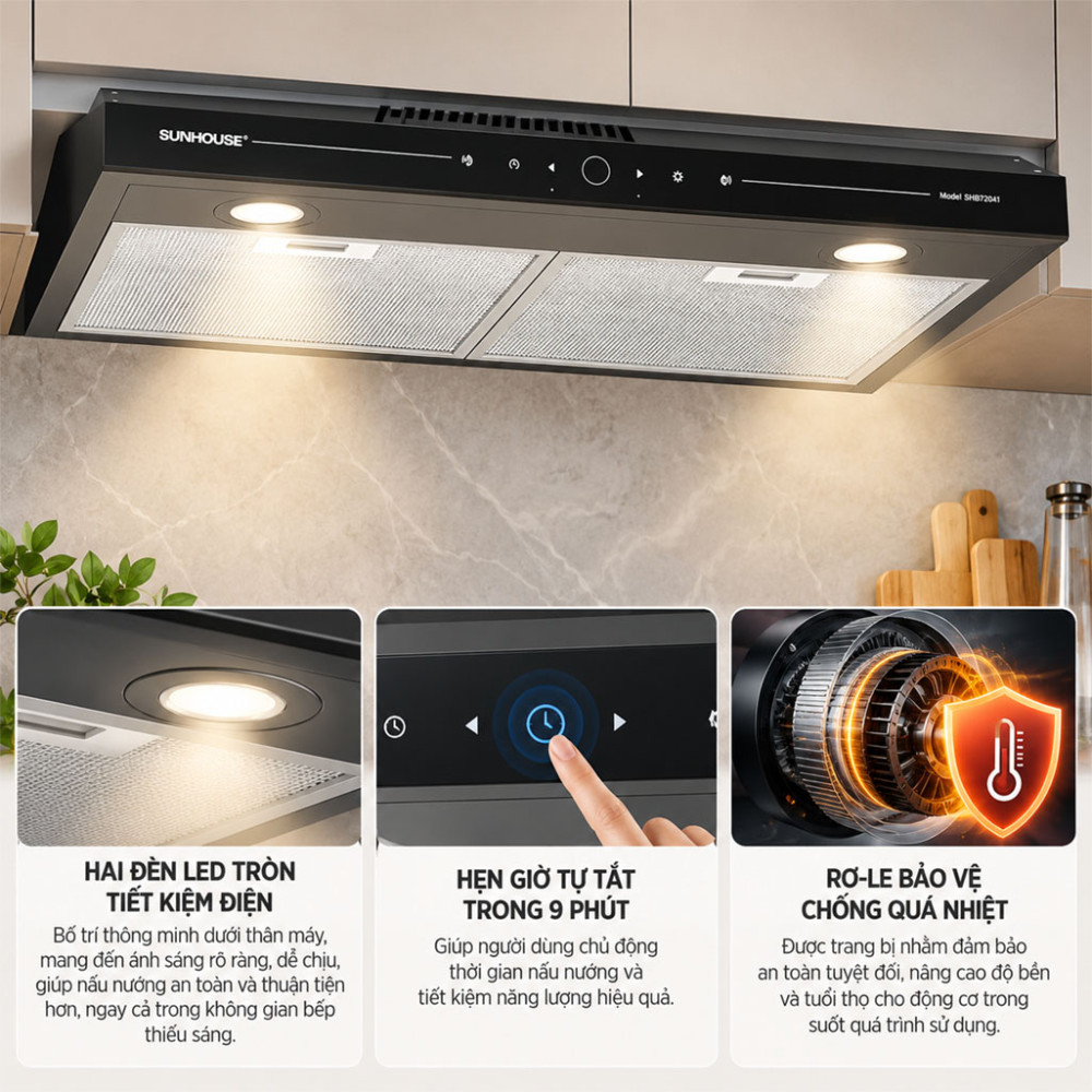 Máy hút mùi kính thẳng Sunhouse SHB72041 - Hàng chính hãng
