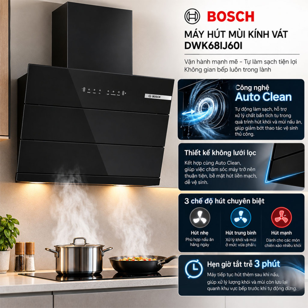 Máy hút mùi kính vát Bosch DWK68IJ60I - Hàng chính hãng