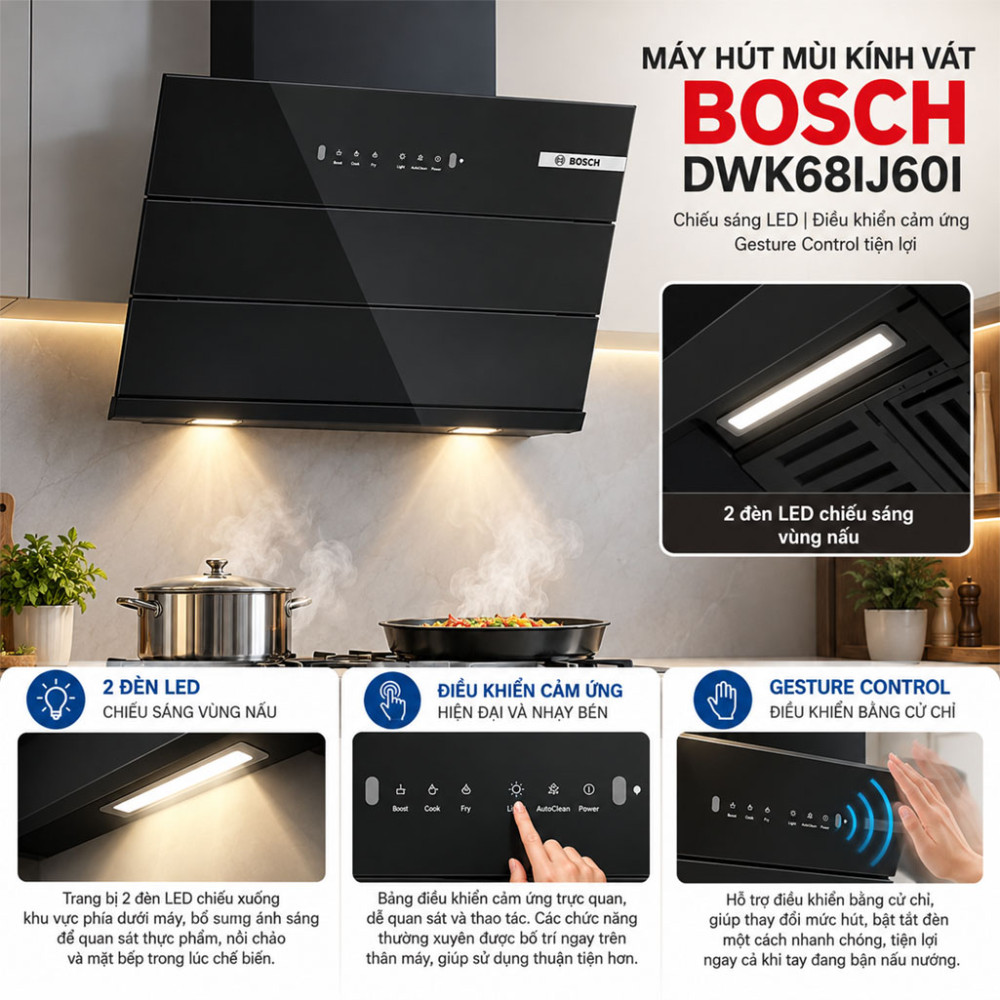 Máy hút mùi kính vát Bosch DWK68IJ60I - Hàng chính hãng