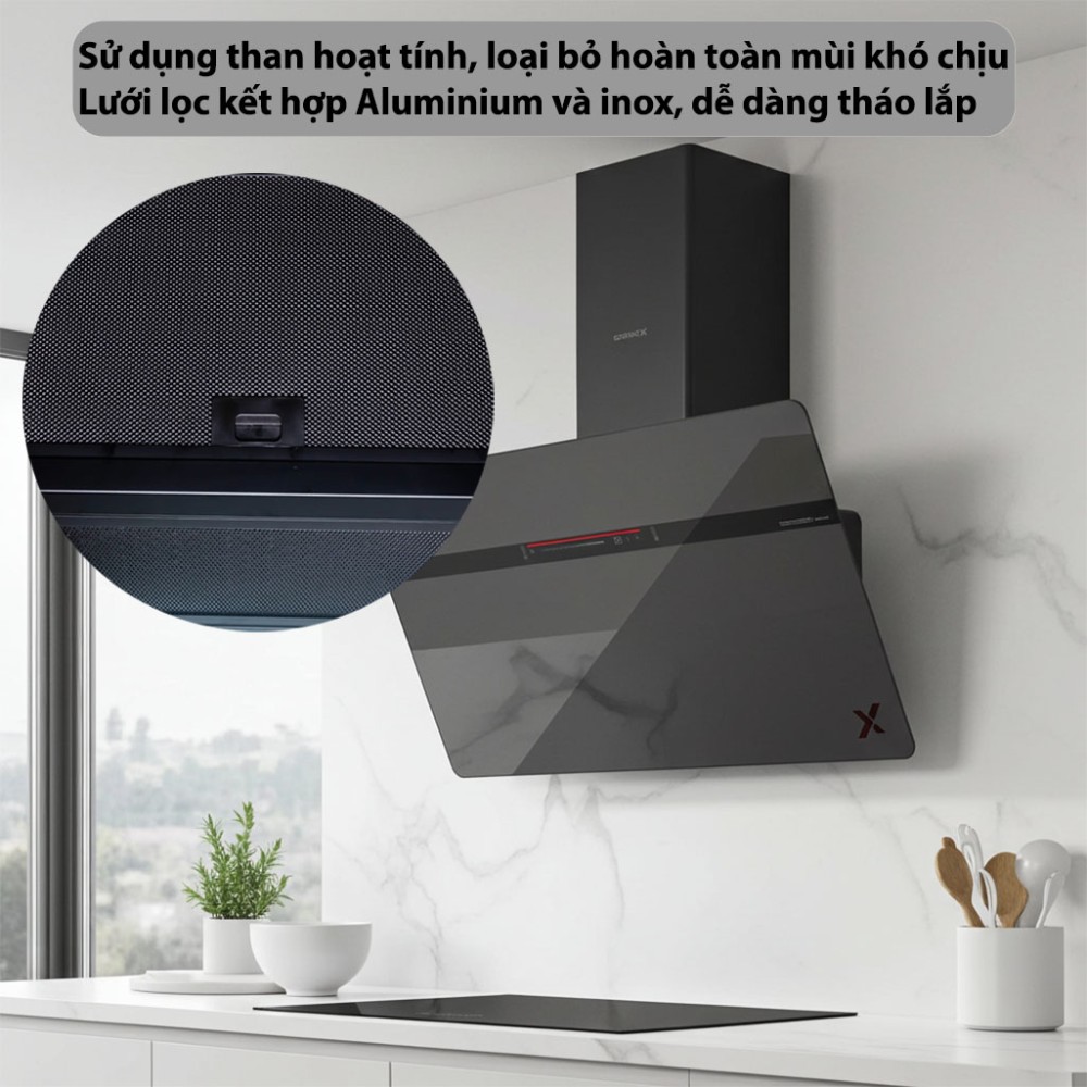Máy hút mùi kính vát GrandX GX-H90S86B - Hàng chính hãng