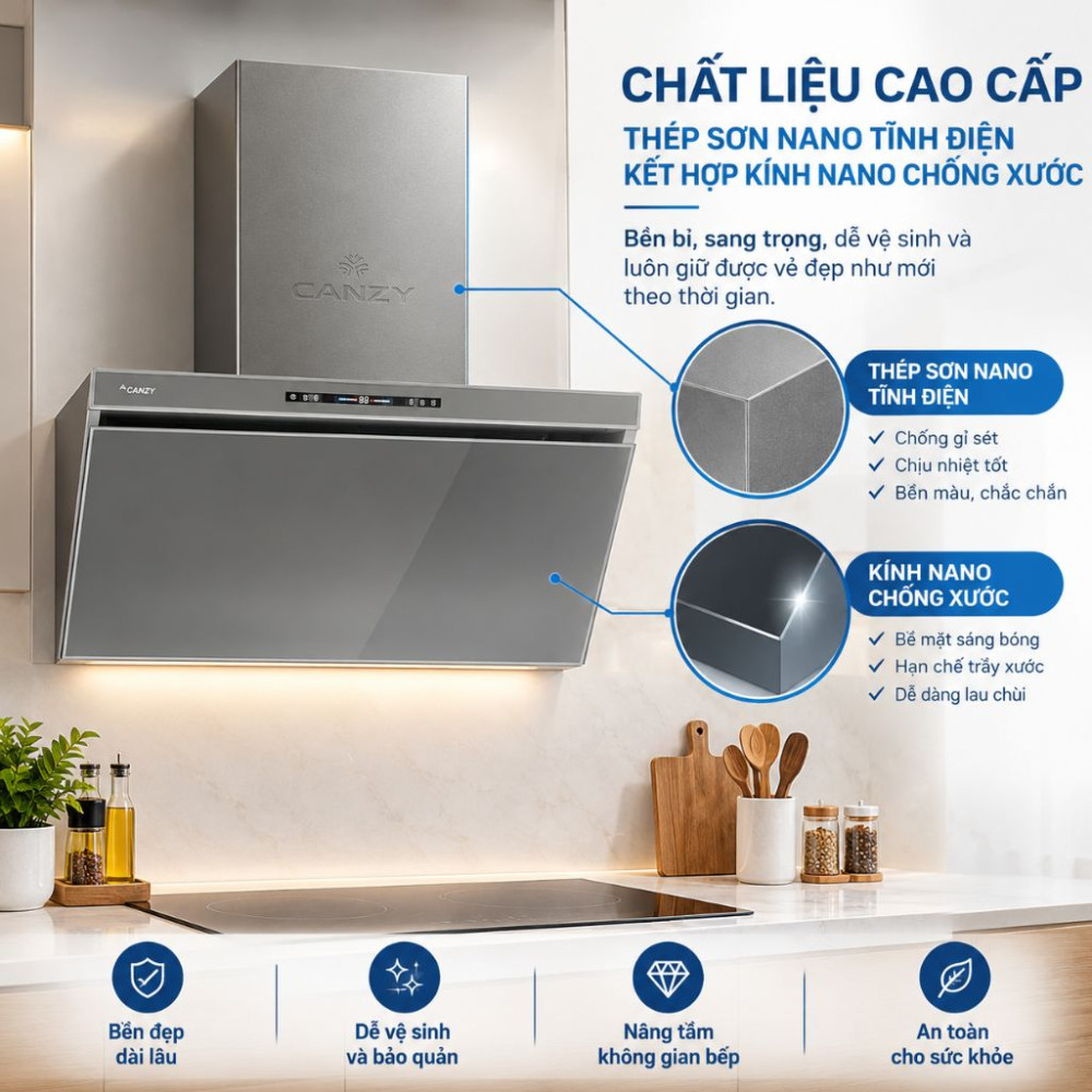 Máy hút mùi tum kính Canzy CZ-H909VT - Hàng chính hãng