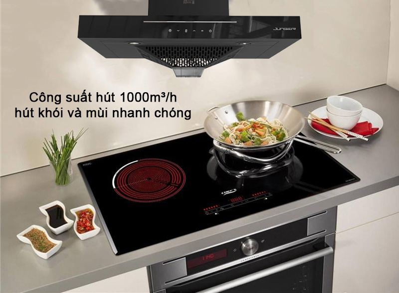 Công suất hút 1000m3/h giúp hút sạch dầu mỡ và mùi thức ăn