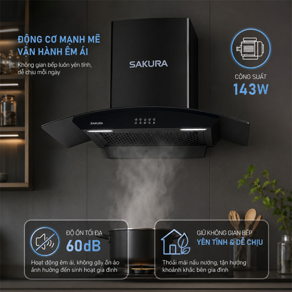 Máy hút mùi tum kính Sakura SR-7720G - Hàng chính hãng