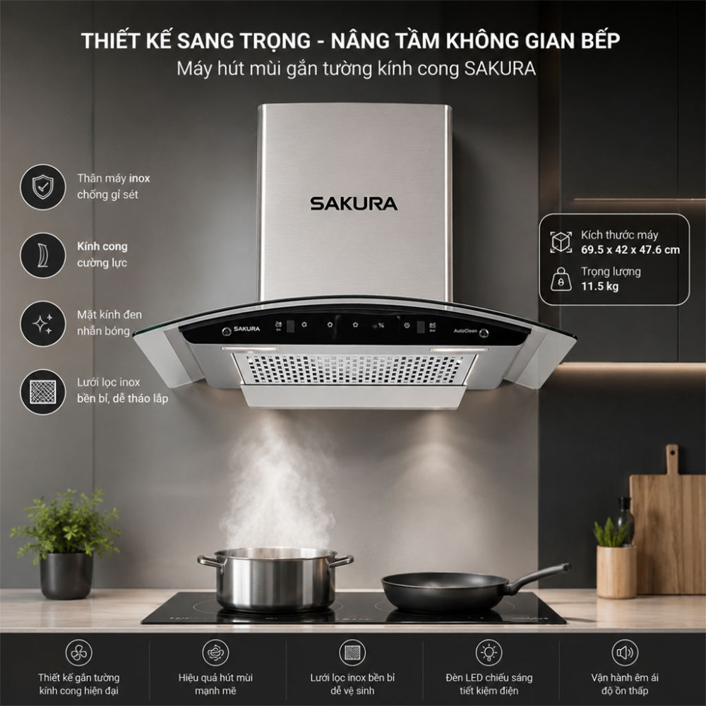Máy hút mùi tum kính Sakura SR-7750G - Hàng chính hãng
