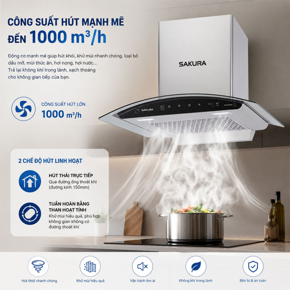 Máy hút mùi tum kính Sakura SR-7750G - Hàng chính hãng