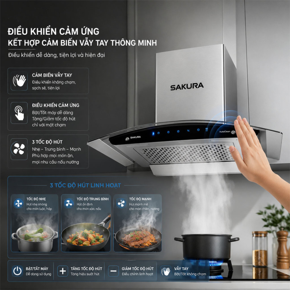 Máy hút mùi tum kính Sakura SR-7750G - Hàng chính hãng