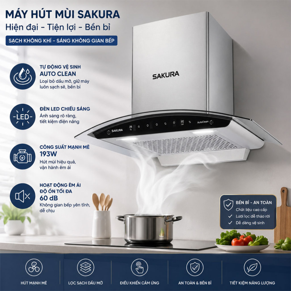 Máy hút mùi tum kính Sakura SR-7750G - Hàng chính hãng