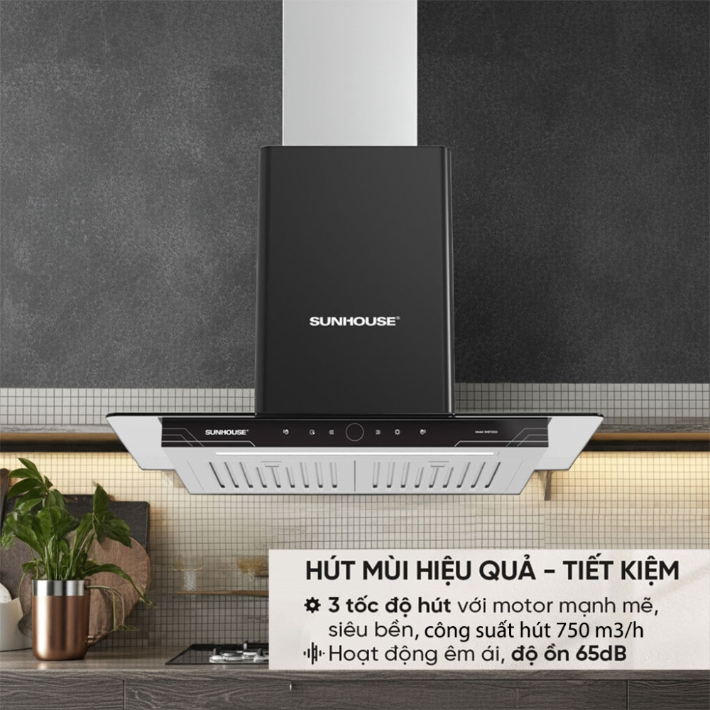 Máy hút mùi tum kính Sunhouse SHB72023 Công suất hút mạnh mẽ, động cơ bền bỉ, ít ồn