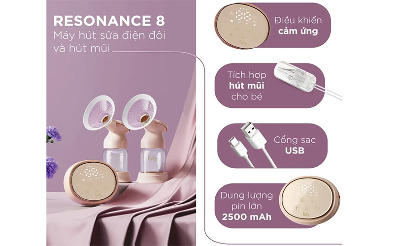 Máy hút sữa điện đôi và hút mũi Fatzbaby Resonance 8 FB1298BT