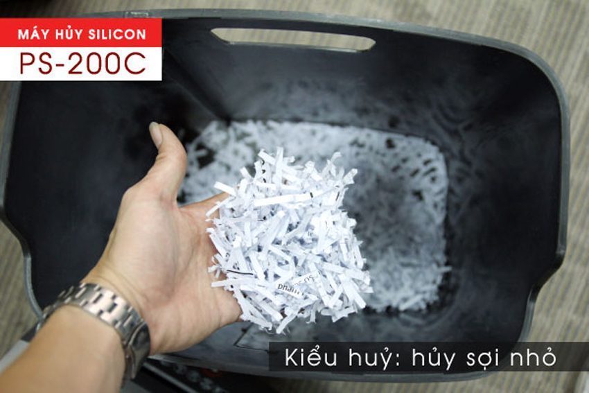 Máy hủy tài liệu silicon PS-200C có khả năng hủy giấy vụn thành từng mảnh nhỏ