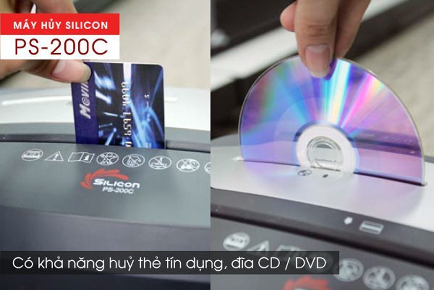 Máy hủy tài liệu Silicon PS-200C có khả năng hủy CD, các loại thẻ