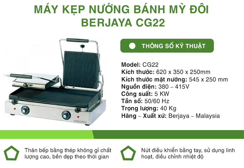 Máy kẹp nướng bánh mì Berjaya CG22 - Hàng chính hãng