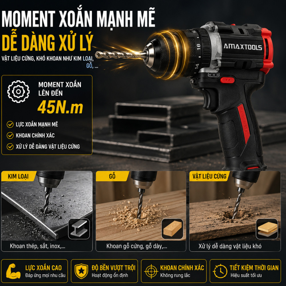 Máy khoan dùng pin Amaxtools AKI6510SA - Hàng chính hãng