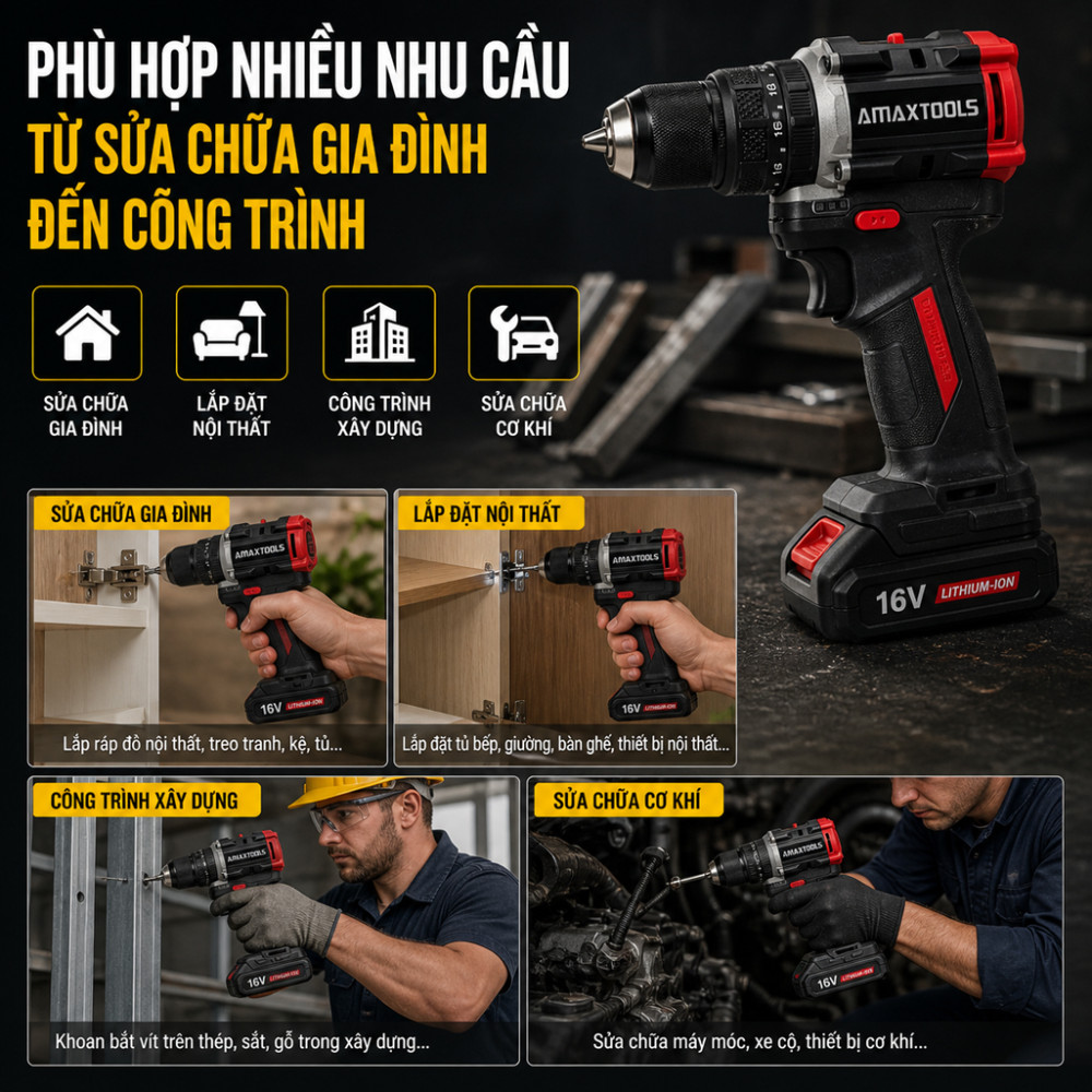 Máy khoan dùng pin Amaxtools AKI6510SA - Hàng chính hãng
