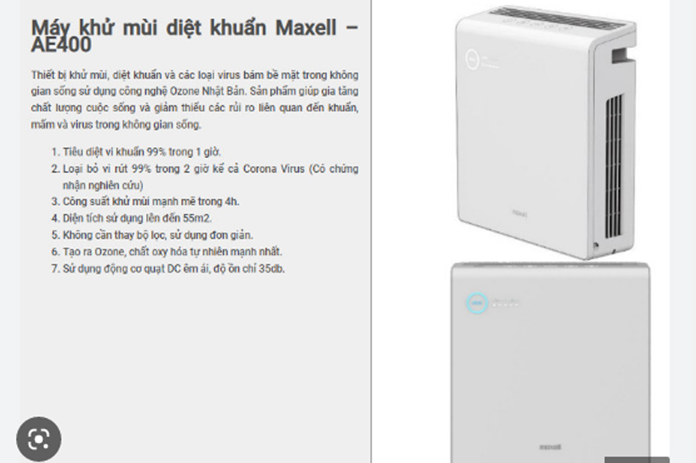 Máy khử mùi diệt khuẩn Maxell MXAP-AE400 - Hàng chính hãng