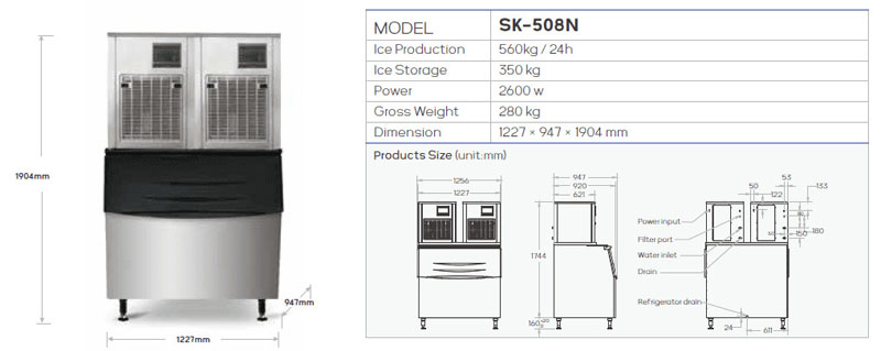 Thông số kỹ thuật của máy làm đá viên Snooker SK-508N