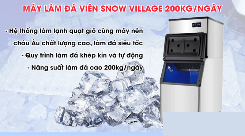 Máy làm đá viên Snow Village AP-200 chuyên dùng cho nhà hàng, khách sạn, kinh doanh đồ uống