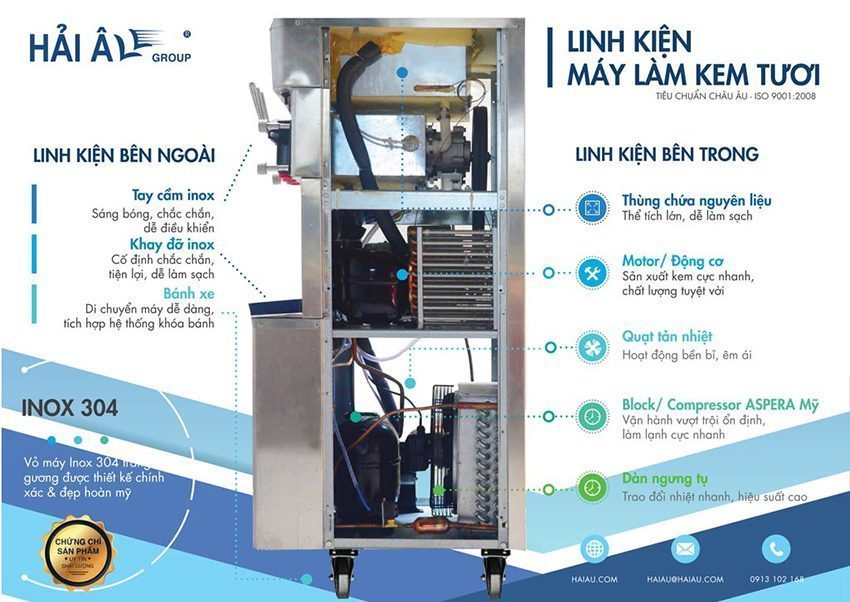 Chi tiết của máy làm kem tươi Hải Âu HAK 313