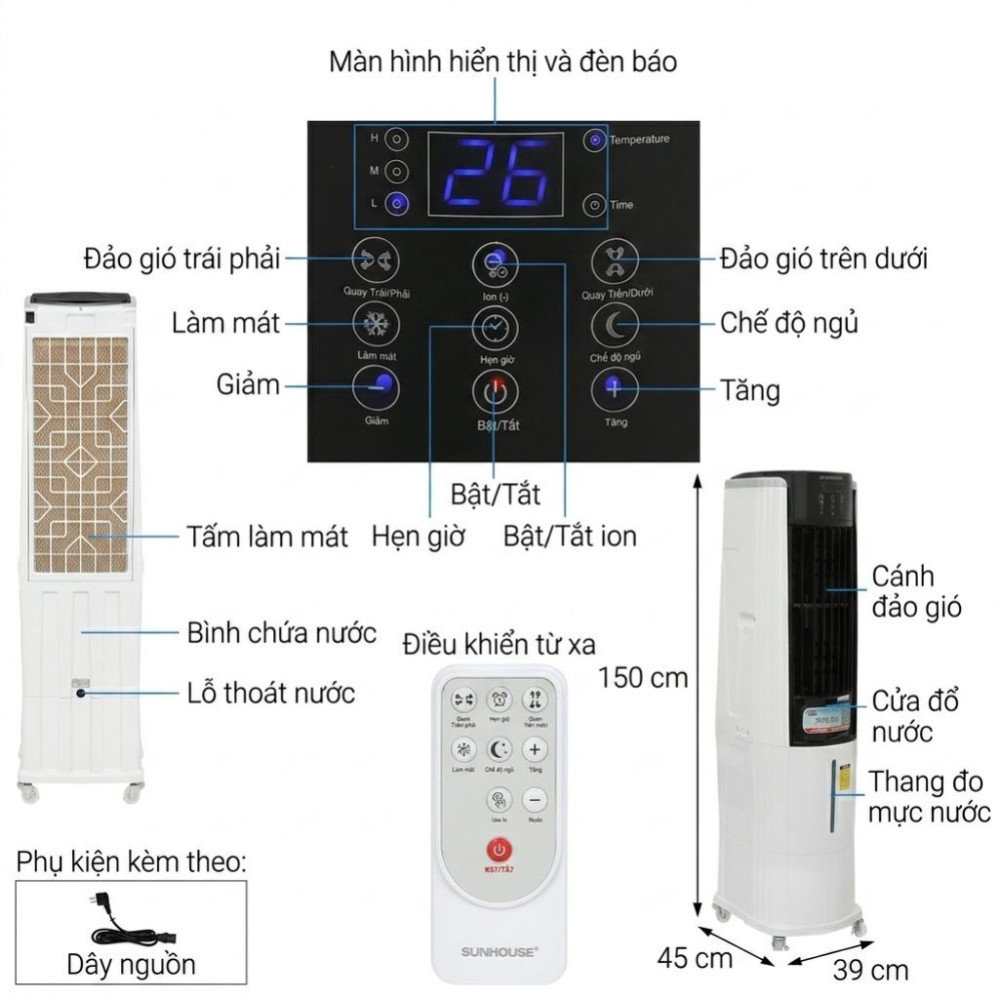 Máy làm mát không khí Sunhouse SHD7737 - Hàng chính hãng