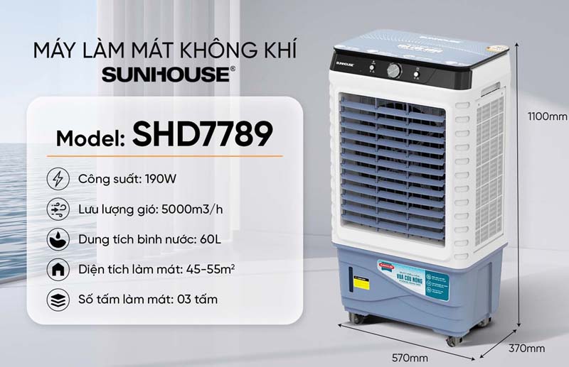 Thông số kỹ thuật của máy làm mát không khí Sunhouse SHD7789