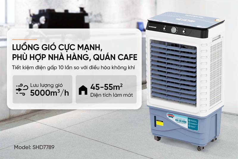  Lưu lượng gió lớn 5000 m3/h, thích hợp cho diện tích 45 - 55m2