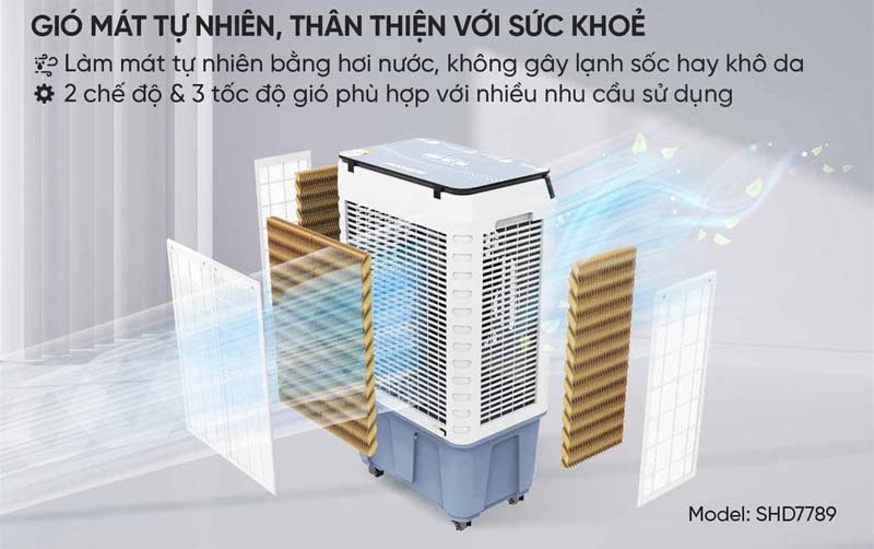 Lưới lọc bụi lớn và tấm làm mát ướt, giúp lọc sạch không khí