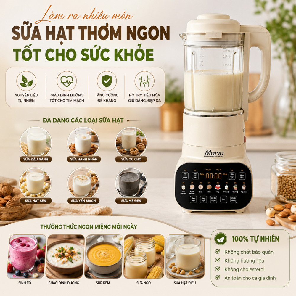 Máy làm sữa hạt đa năng Sunhouse mama SHD5268 - Hàng chính hãng