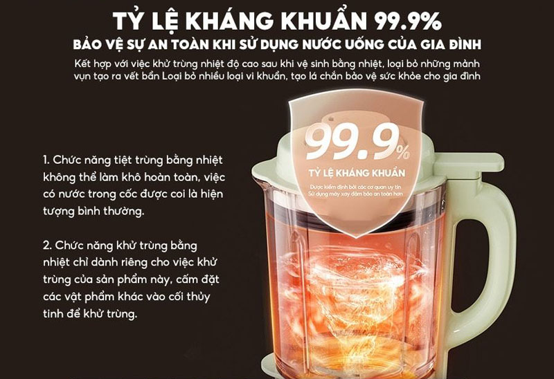 Cối của máy được làm bằng thủy tinh Borosilicate, có độ an toàn cao