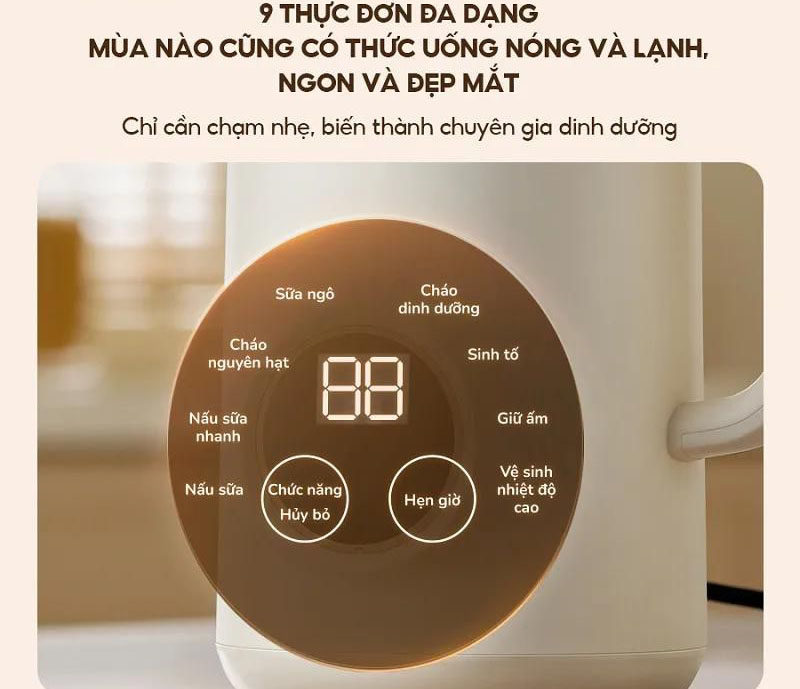 Bảng điều khiển cảm ứng dễ thao tác với 9 thực đơn được cài sẵn