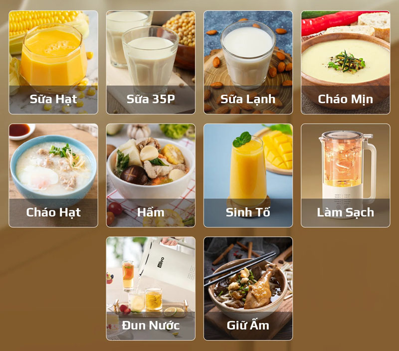 Máy tích hợp đến 10 chức năng nấu tự động được cài đặt sẵn bằng Tiếng Việt 