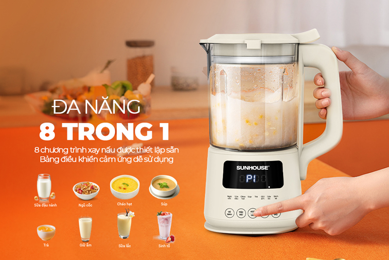 Máy được trang bị  8 chương trình tự động, bạn chỉ cần cho nguyên liệu vào và bấm nút 