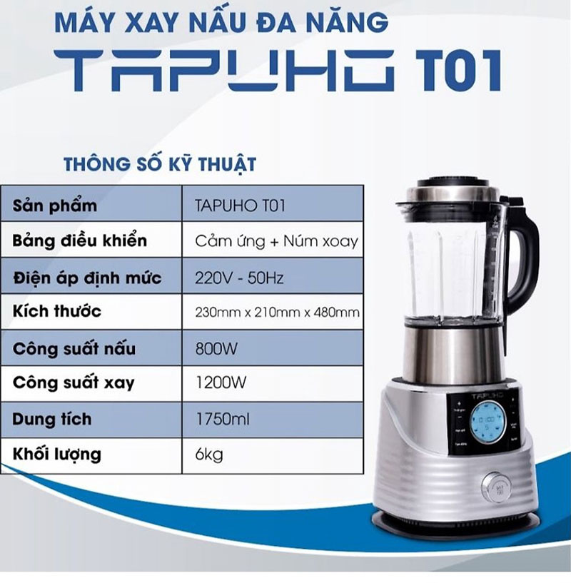 Thông số kĩ thuật của máy làm sữa hạt tapuho t01