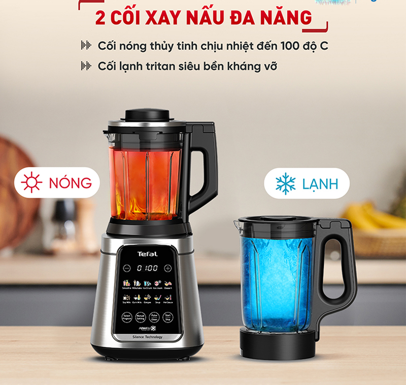 Máy có 2 cối xay bằng thủy tinh và nhựa