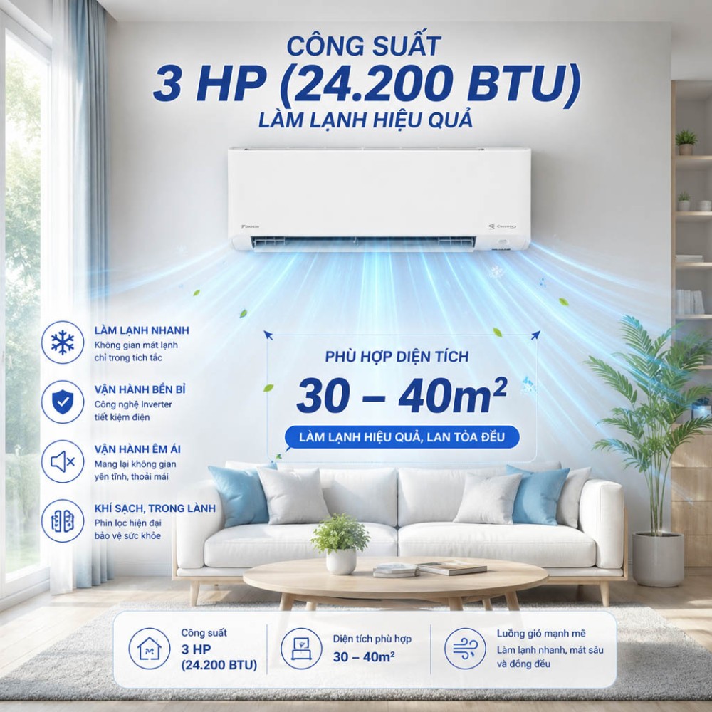 Máy lạnh Daikin Inverter 3 HP FTKY71WVMV/RKY71WVMV - Hàng chính hãng