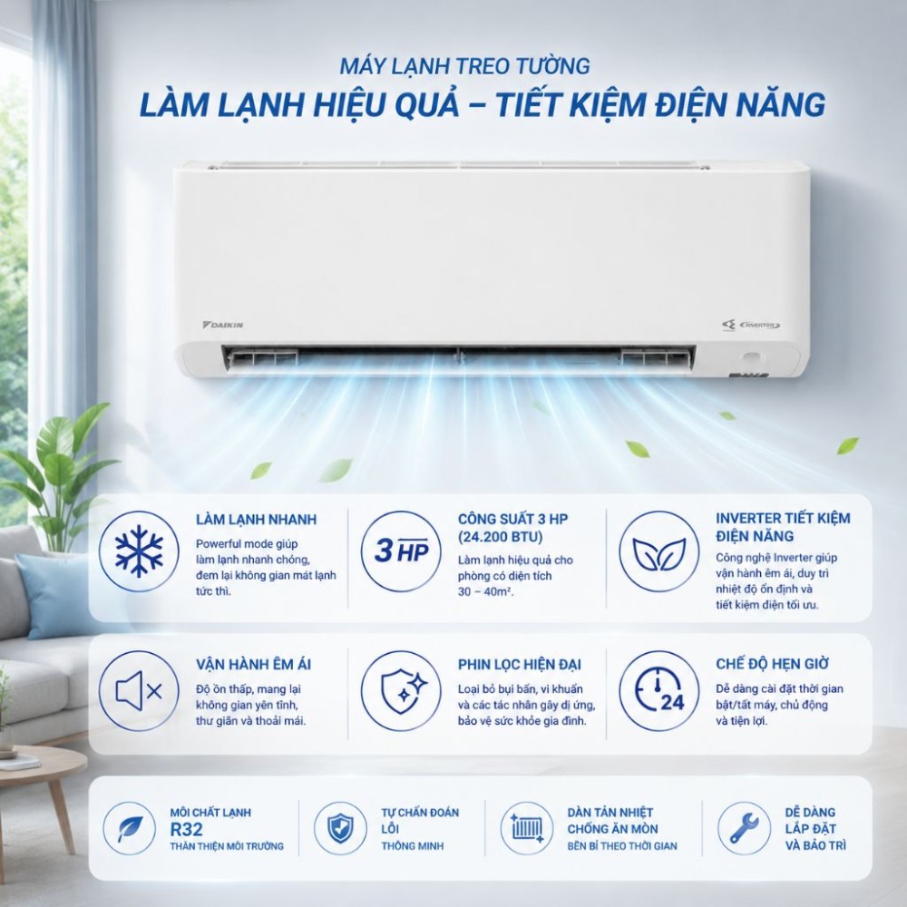 Máy lạnh Daikin Inverter 3 HP FTKY71WVMV/RKY71WVMV - Hàng chính hãng