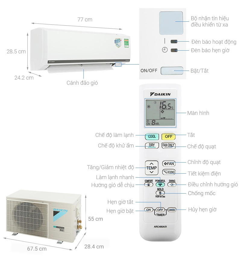 Máy lạnh Daikin Inverter 1.5 HP FTKB35XVMV có công suất làm lạnh 11.900BTU
