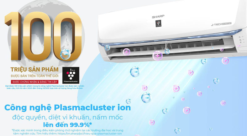 Công nghệ Plasmacluster ion độc quyền, phát ion diệt khuẩn và nấm mốc lên tới 99,9%