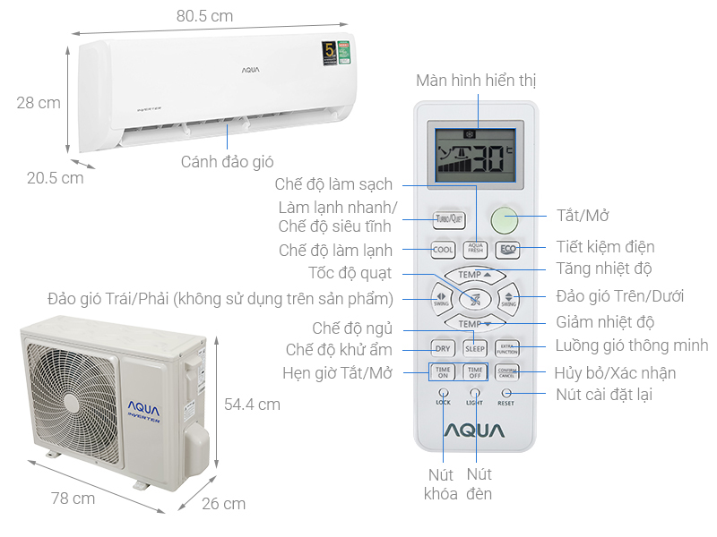 Máy lạnh Aqua AQA-KCRV10TK thiết kế đẹp, nhiều tính năng, giá cả hợp lí