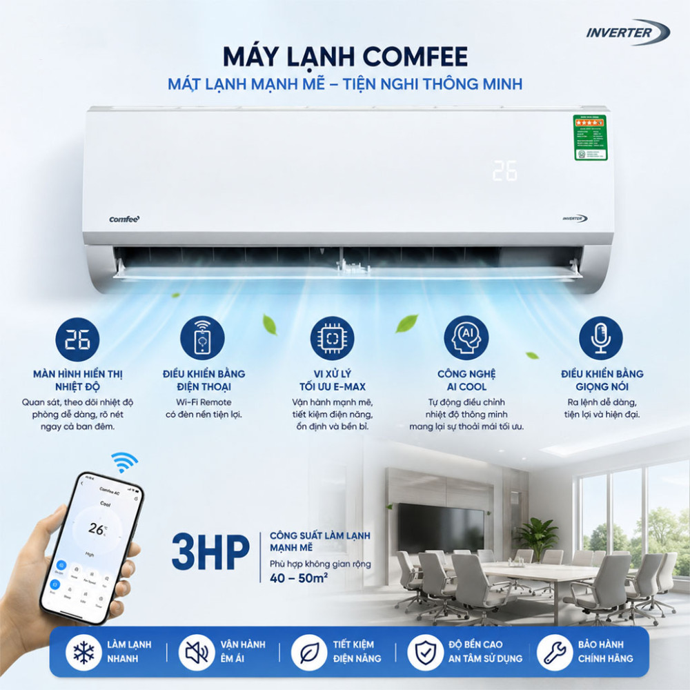 Máy lạnh Comfee Inverter 3HP CFS-28VAF - Hàng chính hãng