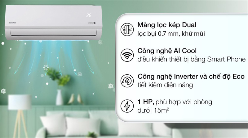 Một vài tính năng nổi bật của máy lạnh Comfee inverter CFS-10VAFF-V