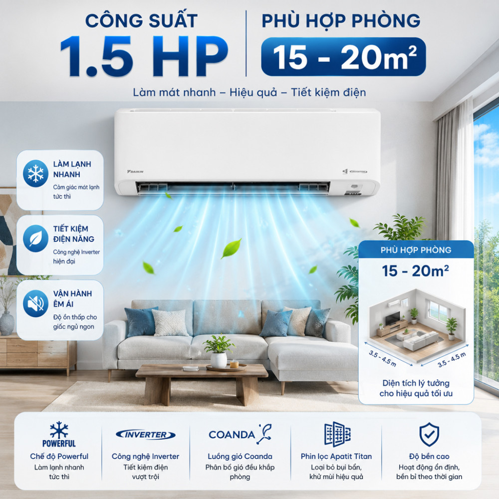 Máy lạnh Daikin Inverter 1.5 HP FTKY35ZVMV - Hàng chính hãng