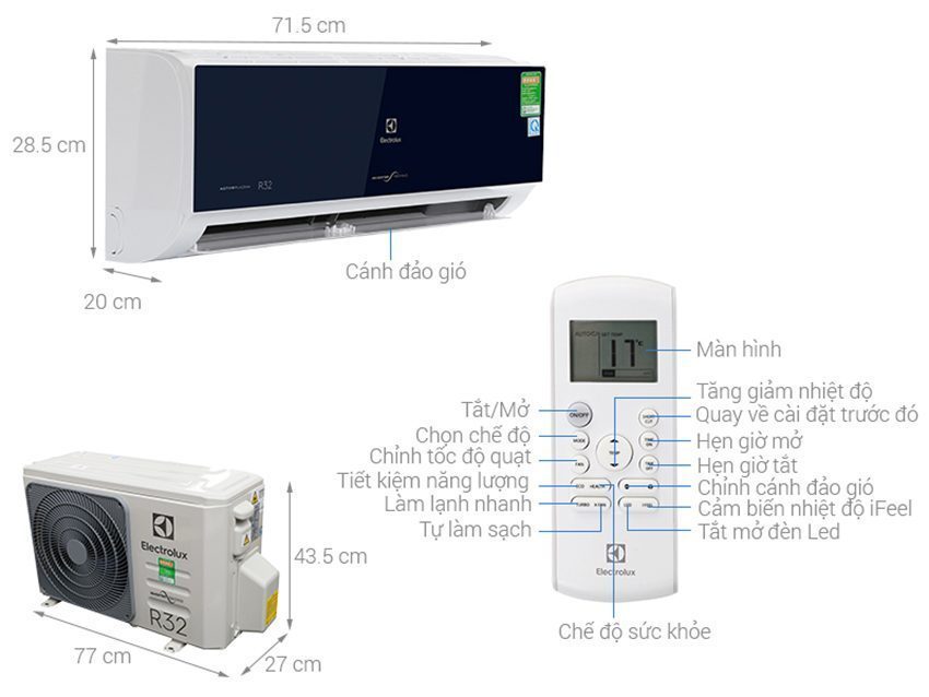Kích thước của máy lạnh Inverter Electrolux ESV09CRO-D1