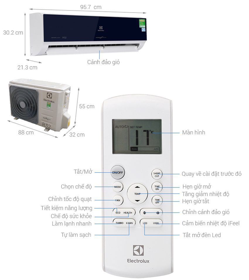 Kích thước của máy lạnh Inverter Electrolux ESV18CRO-D1