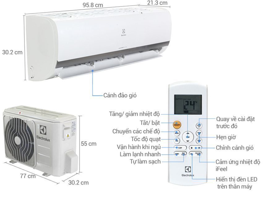 Kích thước của máy lạnh hai chiều Electrolux ESV18HRK-A3