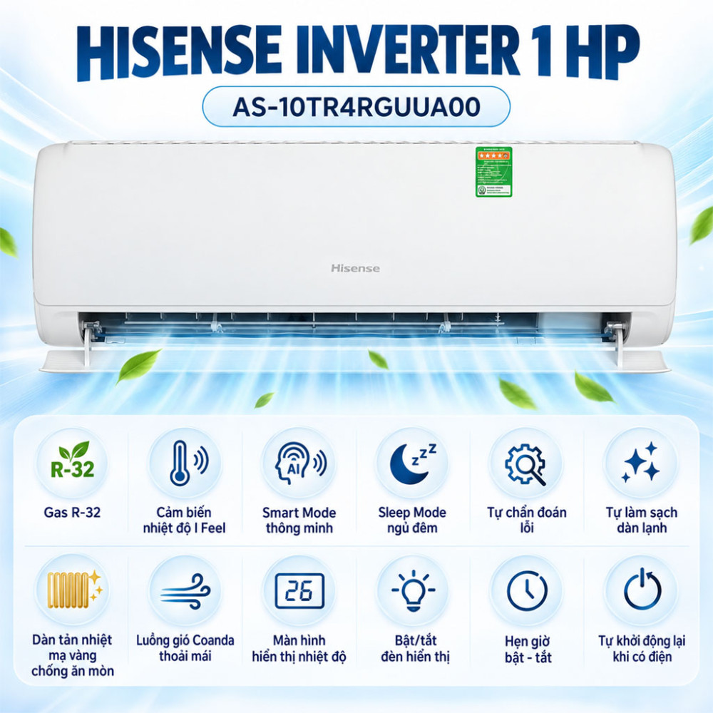 Máy lạnh Hisense Inverter 1 HP AS-10TR4RGUUA00 - Hàng chính hãng