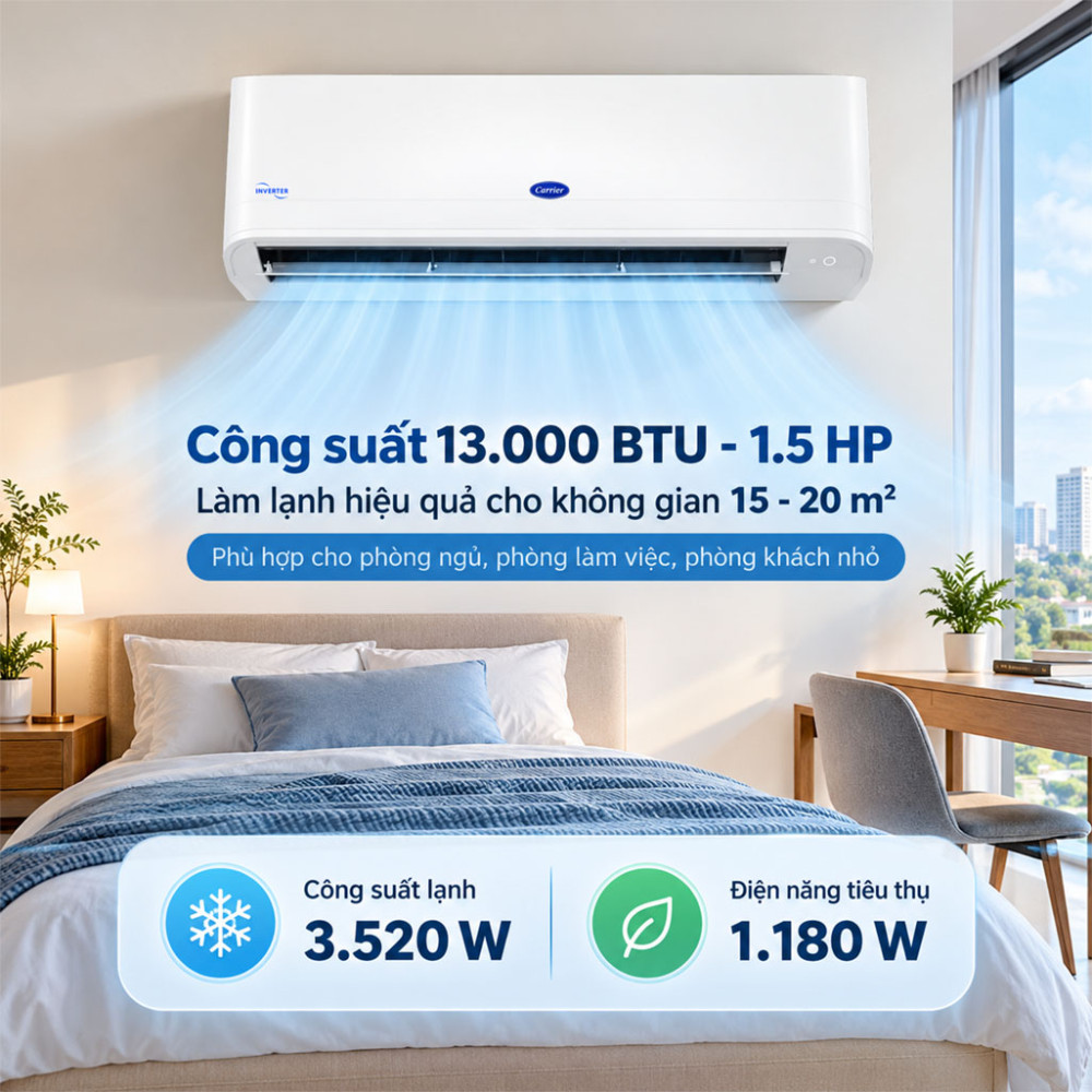 Máy lạnh Inverter 1.5HP Carrier 38/42GCVUE013-703V - Hàng chính hãng
