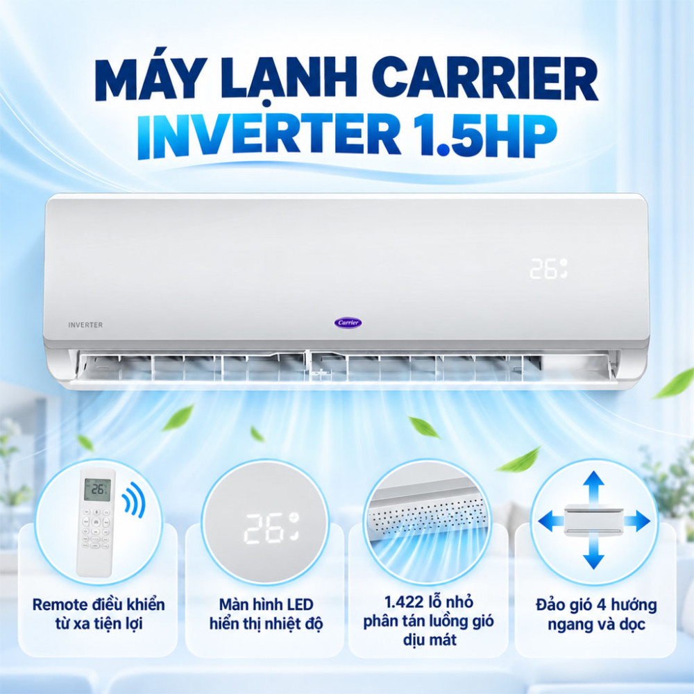 Máy lạnh Inverter 1.5HP Carrier 38/42XIT012-02M1253 - Hàng chính hãng